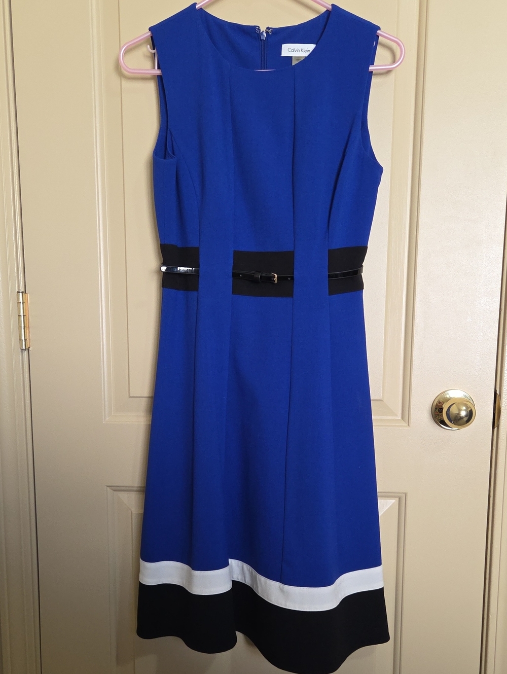 Calvin Klein Cobalt Blue Sleeveless Colorblock Fit-and-Flare Dress